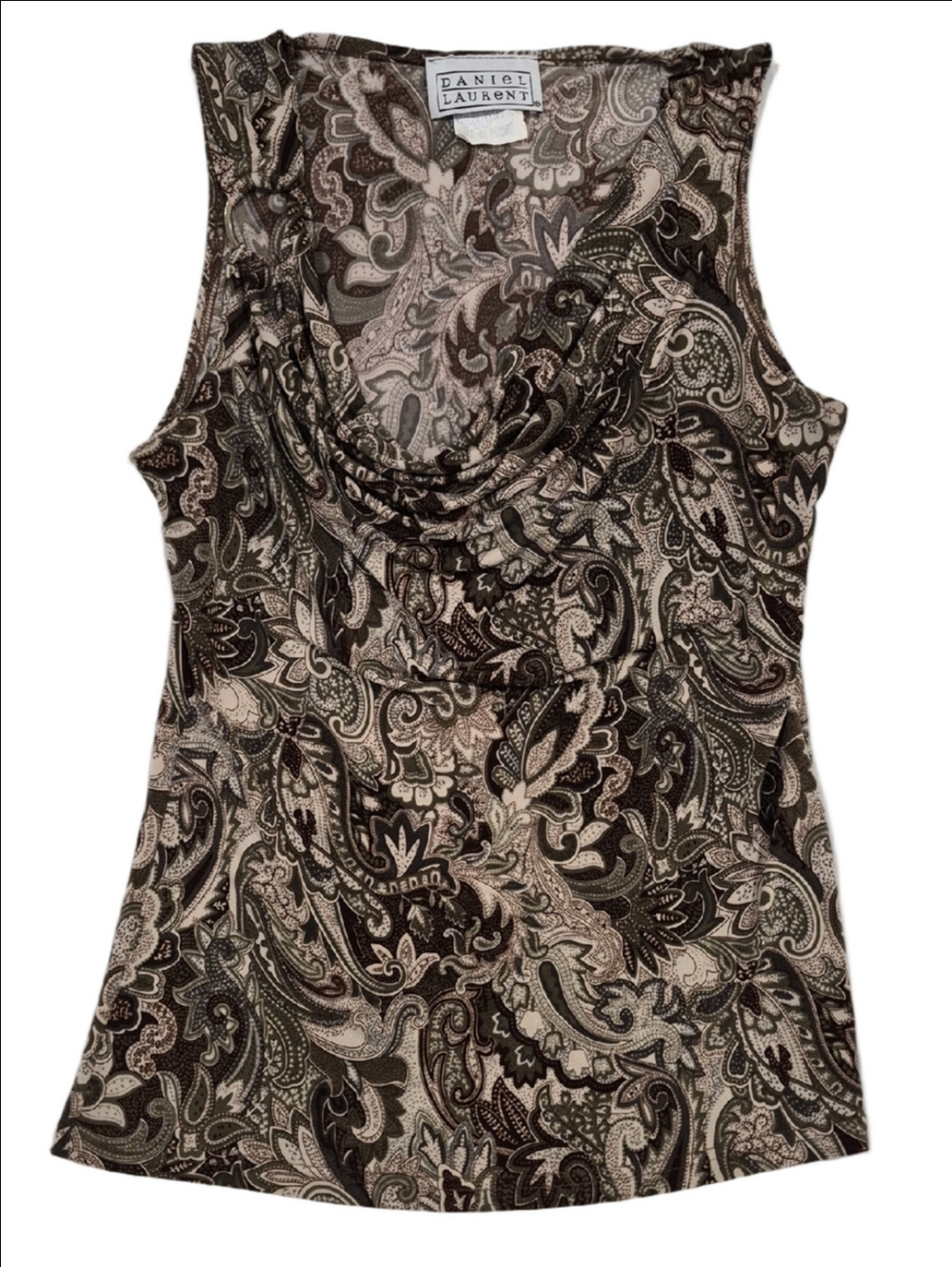 Danial Laurent Brown Paisley Cowl Neck Tank Top